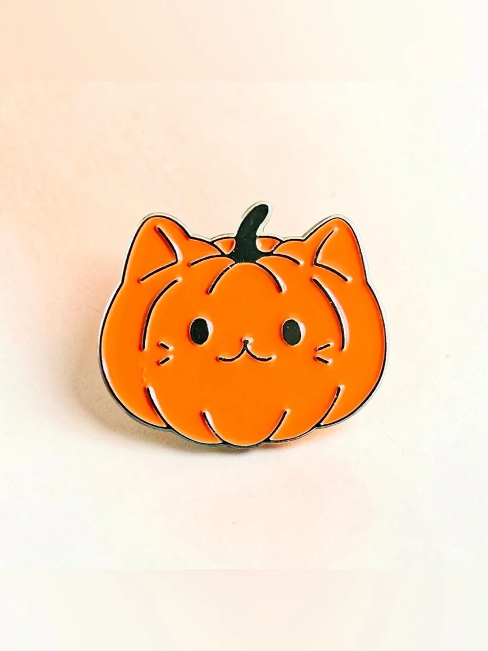 Orange Pumpkin Cat Enamel Gold Tone Pin